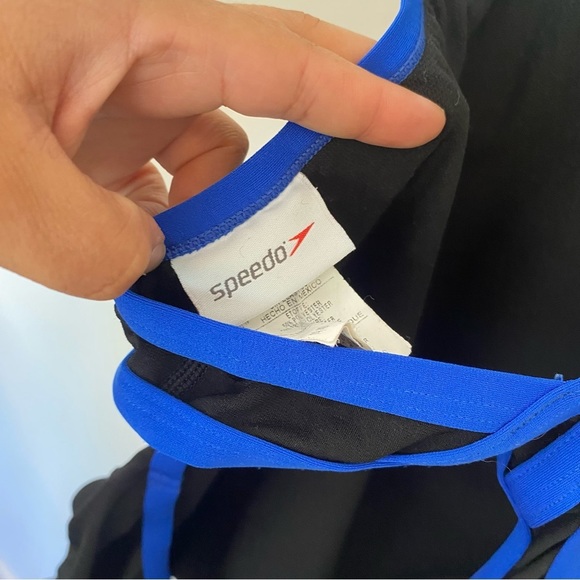 Black One Piece Speedo Swimsuit with Blue Trim - Picture 7 of 7